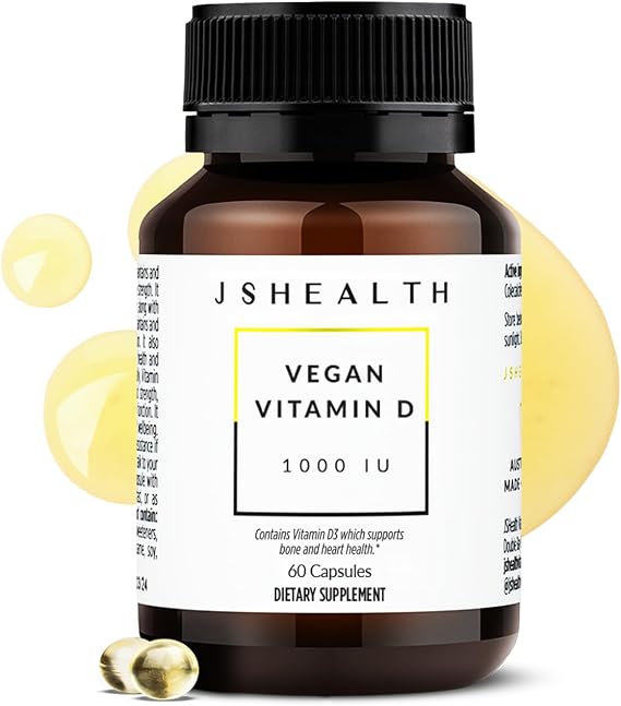 JSHealth Vitamin D3 1000IU Supplement. Vegan D3 Vitamins Support Bone Health, Muscle Strength, Heart Health, Immune Support. Vegan. By Nutritionist Jessica Sepel (60 Tablets)