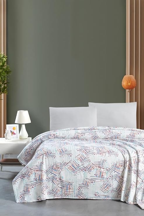 Mulberry Karla Tek Kişilik Pike Yatak Örtüsü 170 X 230 cm%100 Pamuk Geometrik Desenli Bej