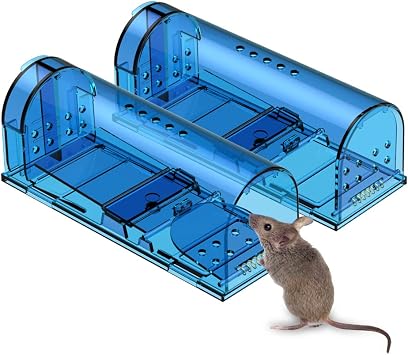 Reusable! [2-Pack] Humane Mouse Trap - Catch and Release No-Kill Rodent Traps for Indoors & Outdoors - Safe for Children & Pets - Reusable Mouse Catcher for Kitchen, Pantry & Garage Blinc Blue