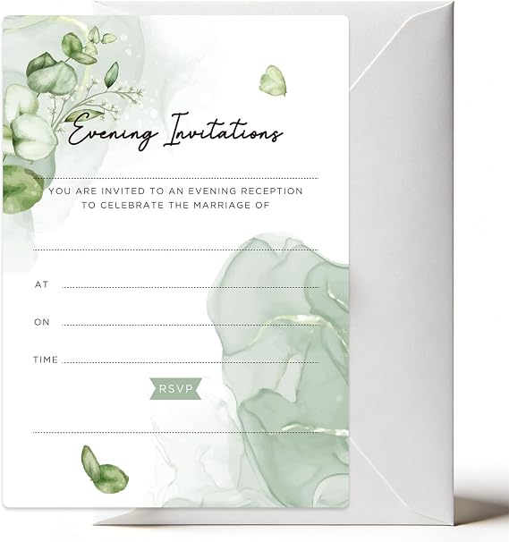 Joyfulmap 50 Pack Wedding Invitations with Envelopes, Contemporary, Modern, Greenery, Floral, Minimalist Eucalyptus Invitation Cards, Perfect for Wedding Birthday Party