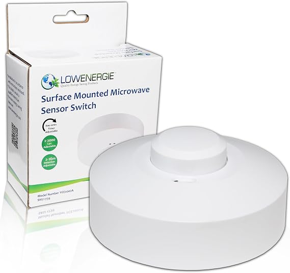 Lowenergie Microwave Sensor Switch, 1200W Adjustable – Occupancy Detection, Time Delay, Motion Sensor, Ceiling or Wall Mount, Automatic Lighting Control, Energy Saving, DIY & Commercial Use