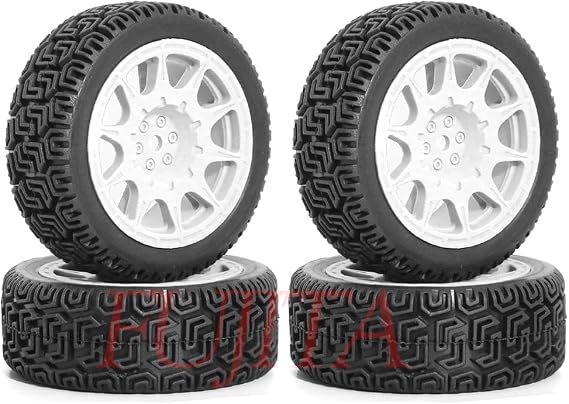 fujita 1/10 RC ON-Road Rubber Racing Tire Rim 68mm OD for 1/10 RC Rally Car Tamiya XV01 XV02 TT02 PTG HSP RGT Kyosho FAZER MK2 PTG (White A)
