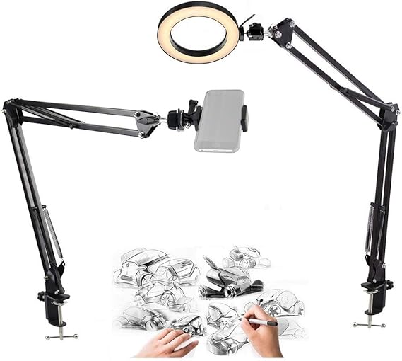Phone Ring Light, 20cm Ring Light with 2 Suspension Arm Stand for iPhone/Samsung,Baking,Craft,Calligraphy,Drawing,Online Lesson,Video Recording