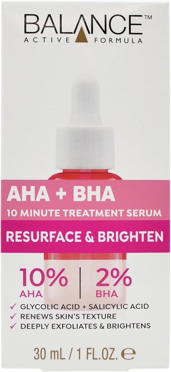 Balance Active Formula AHA 10% + BHA 2% Retexturising Serum - Deep Exfoliation for Brighter Skin, Smooths Texture, Dermatologically Tested, Gentle Yet Effective - 30ml