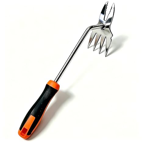 Dual Head 2-in-1 Hand Weed Puller, Heavy Duty Stainless Steel 4-Tine Weeding Tool, Ergonomic Non-Slip Deep Root Weed Remover for Dandelion Crabgrass Thistle, Lawn Yard Patio Flower Beds