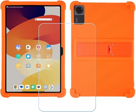 TPU Cover for Doogee Tab E3 Pro + HD Tempered Glass, Silicone Shell Bumper Protective Back Case - 9 Hardness Anti-Scratch Screen Protector (13,0") - Orange