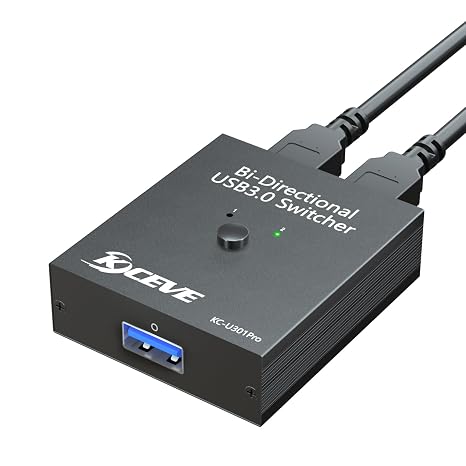 USB 3.0 Switch Selector, Bi-Directional USB Switch 2 in 1 Out  1 in 2 Out, MLEEDA USB3.0 Switcher for 2 Computers Share Keyboard Mouse Scanner Printer