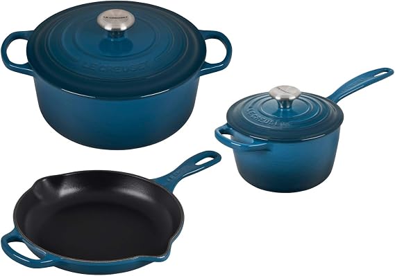 Le Creuset Enamel Cast Iron Signature Cookware Set, 5-Piece, Deep Teal