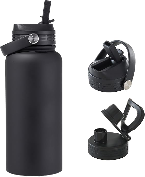 Black Insulated 32 oz Metal Leakproof Water Bottle