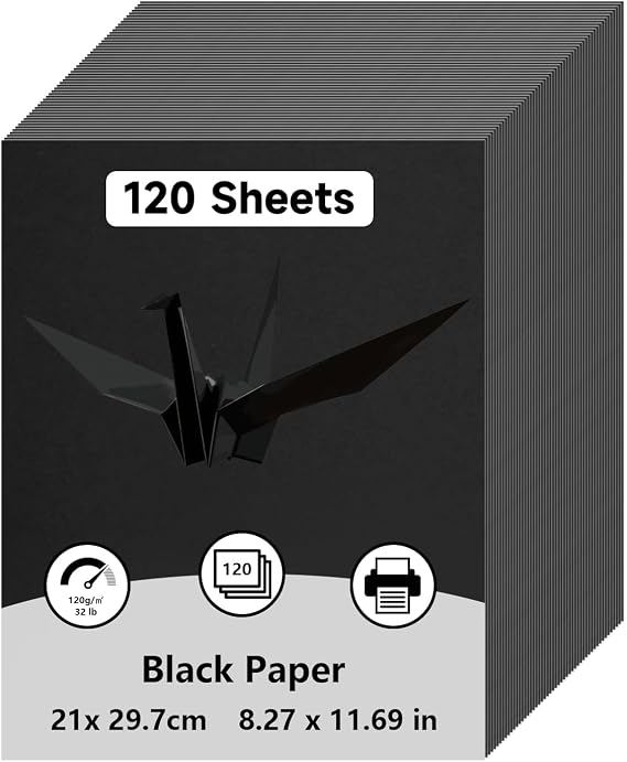 A4 Black Card, 120 Sheets 120gsm Thick Cardstock