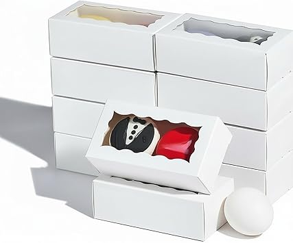 JCXGRVC small treat boxes 100pcs - white candy box with window - 4.17x2.16x1.37 inches - perfect for chocolate, small bakery boxes macaron boxes for 2