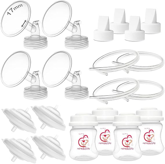 Nenesupply Pump Parts Compatible with Spectra S2 S1 9 Plus Breast Pump to Replace Spectra Pump Parts S2 Accessories Flange 17mm Duckbill Valve Tubing Bottles Backflow Protector (17mm - 4 Sets)