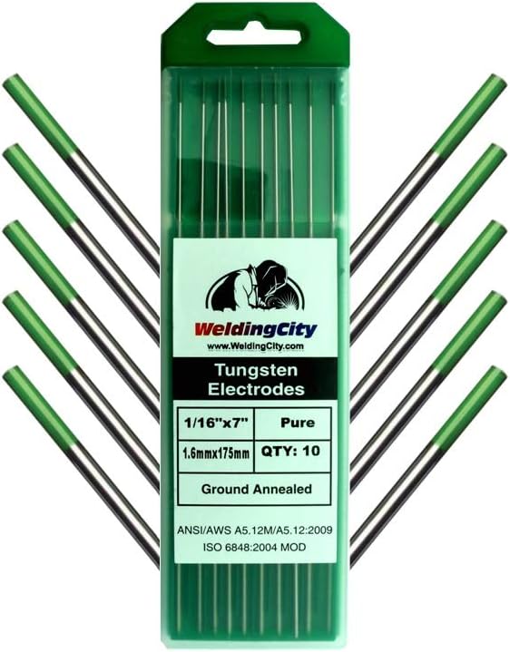 WeldingCity 10-pk 1/16" x 7" Pure (EW-P Green) Tungsten Electrodes for TIG Welding Torch