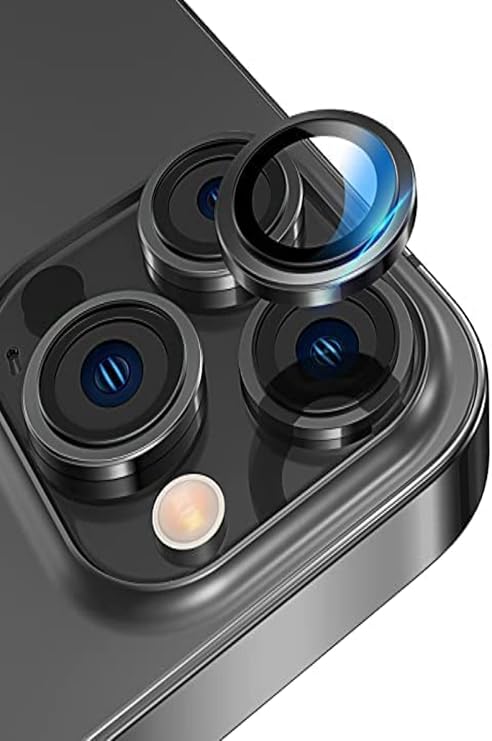 KZY İLETİŞİM Apple iPhone 12 Pro Alüminyum Alaşım Temperli Cam Kamera Lens Koruyucu - Siyah