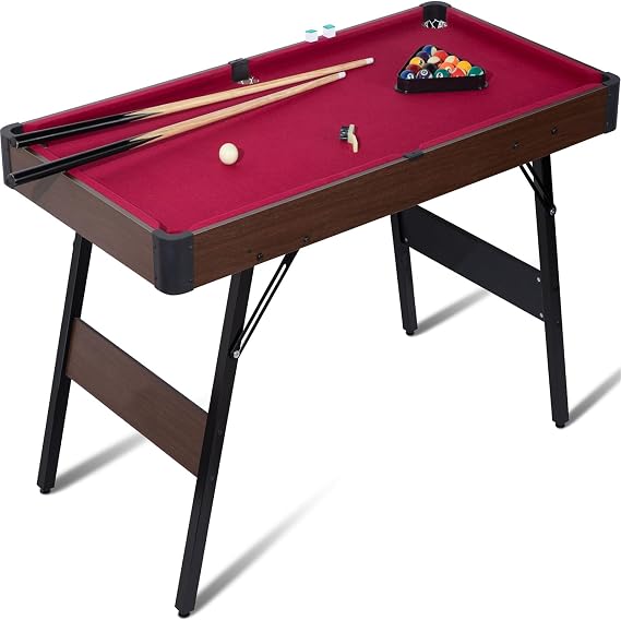 Billiard Game 48" Billiard Table Pool Table Set with Locking Legs Adjustable Feet Ball Cue Triangle Chalk Brush Portable Folding Billiard Game for Family Game Room