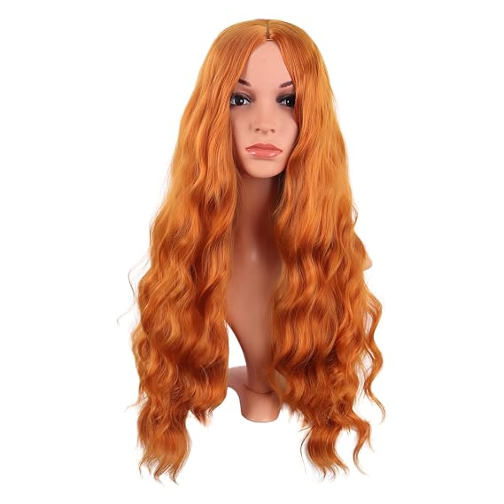 MapofBeauty 28 Inch Long Middle-Part Curly Cosplay Wig, Orange | No Bangs, 70 cm Party Wig, Fashion, Synthetic Fiber, Women