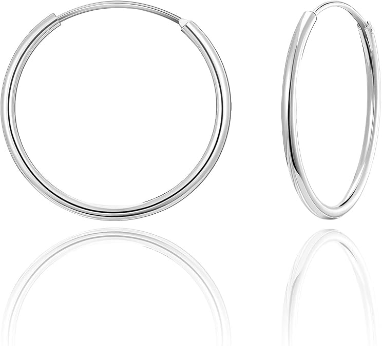 SWEETV 925 Sterling Silver Post Hoop Earrings for Women Lightweight Endless Silver Thin Hoops, 20/30/40/50/60MM