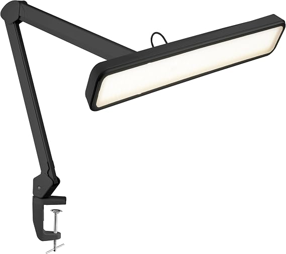 Neatfi XL 2500 Lumen 30W LED Work Lamp - 56cm Wide Lamp Head 324 SMD LEDs 5 Light Modes 3000K - 6000K Dimmable Desk Lamp for Home & Office (Black CCT with Clamp) [Energy Class F]