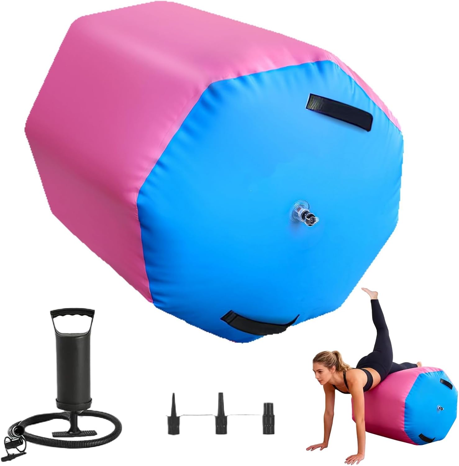 Air Roller Gymnastics Barrel, Inflatable Tumbling Mat Backbend Trainer with Pump, Octagon Gymnastics Roller for Yoga, Back Handspring, Gym, Cheerleading, Non-Slip Air Track Mat Gymnastics