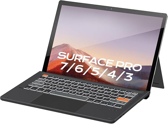 Doohoeek Surface Pro 7/7 Plus/6/5/4/3 12.3 inch Keyboard, Bluetooth Keyboard with Touch Pad & Lighting Keys Compatible with Surface Pro 12.3", Ultra-Slim Wireless Keypad for Windows 11