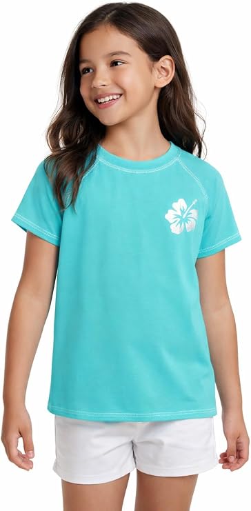 Real Love Girls Short Sleeve Rash Guard Swim Shirts Sun Protection (2T-16)