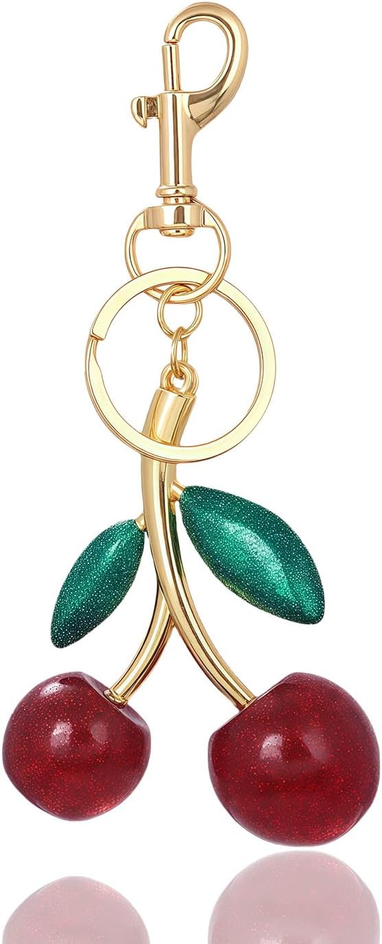 Cherry Keychain for Women Elegant Glitter & Metal Charm for Handbags, Bags & Purses