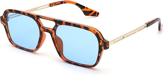 Pro Acme Vintage 70s Flat Pilot Aviator Sunglasses for Women Men, Small Frame Rectangular Glasses UV400 Protection Shades