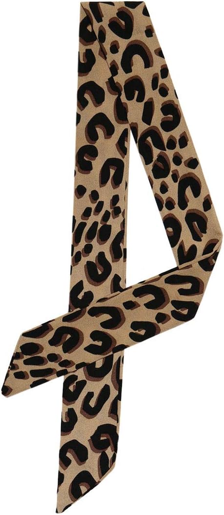 Allegra K Skinny Scarf Womens Thin Long Neckscarf Fashion Leopard Print Hairband Waistband Bag Handle Accessory