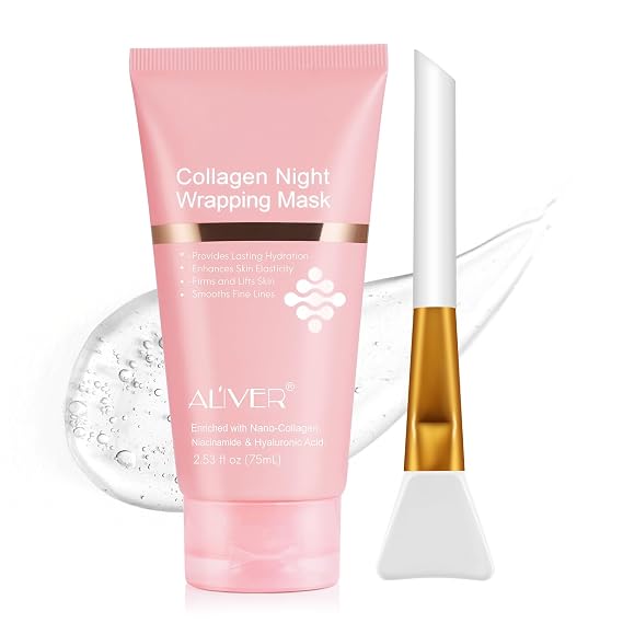 Collagen Overnight Wrapping Peel off Face Mask, Collagen Night Wrapping Mask, Elasticity & Hydration for Glass Skin, Reduce Fine Lines & Dullness, Anti-Aging Korean Skin Care