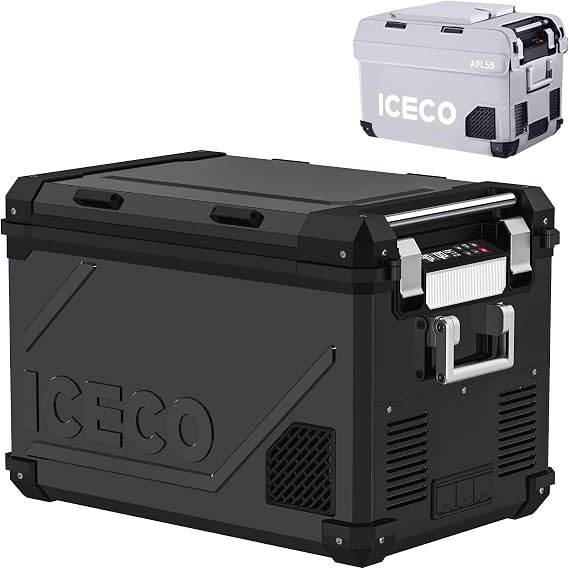 ICECO APL55 58 Quart Portable freezer Car Refrigerator with SECOP Compressor Dual Zone Cooler | AC 110V/ DC 12V | 0F to 50F | True Freezer for Car, Home, Camping, RV | With Cover | Black