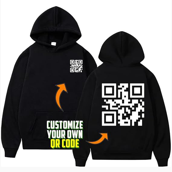 Create Your Own QR Code Hoodie - Custom QR Code Hoodie - Personalized QR Code Shirt for Men - Personalize with Text, Images, or URLs for Unique Style - Funny QR Code - Gifts for Men, Women