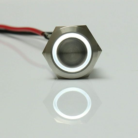 Riloer LED Push Switch 12V LED Start Button Lock Button Switch Self-Locking Push Button Stainless Steel (White)