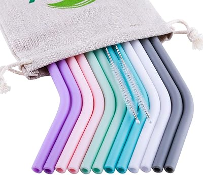 Reusable Straws Silicone Drinking Straws LFGB Approved 12 pcs 10 Extra Long Regular Size for 3020oz YetiOzarkRtic Tumblers2Pcs Brushes 1 Linen Pouch