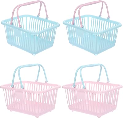 Play Store 4 Pieces Kids Small Shopping Basket Mini Plastic Grocery Baskets with Handles Retail Shopping Baskets Shower Baskets for Home Sundries Storage Party Favors Kids Shopping Cart