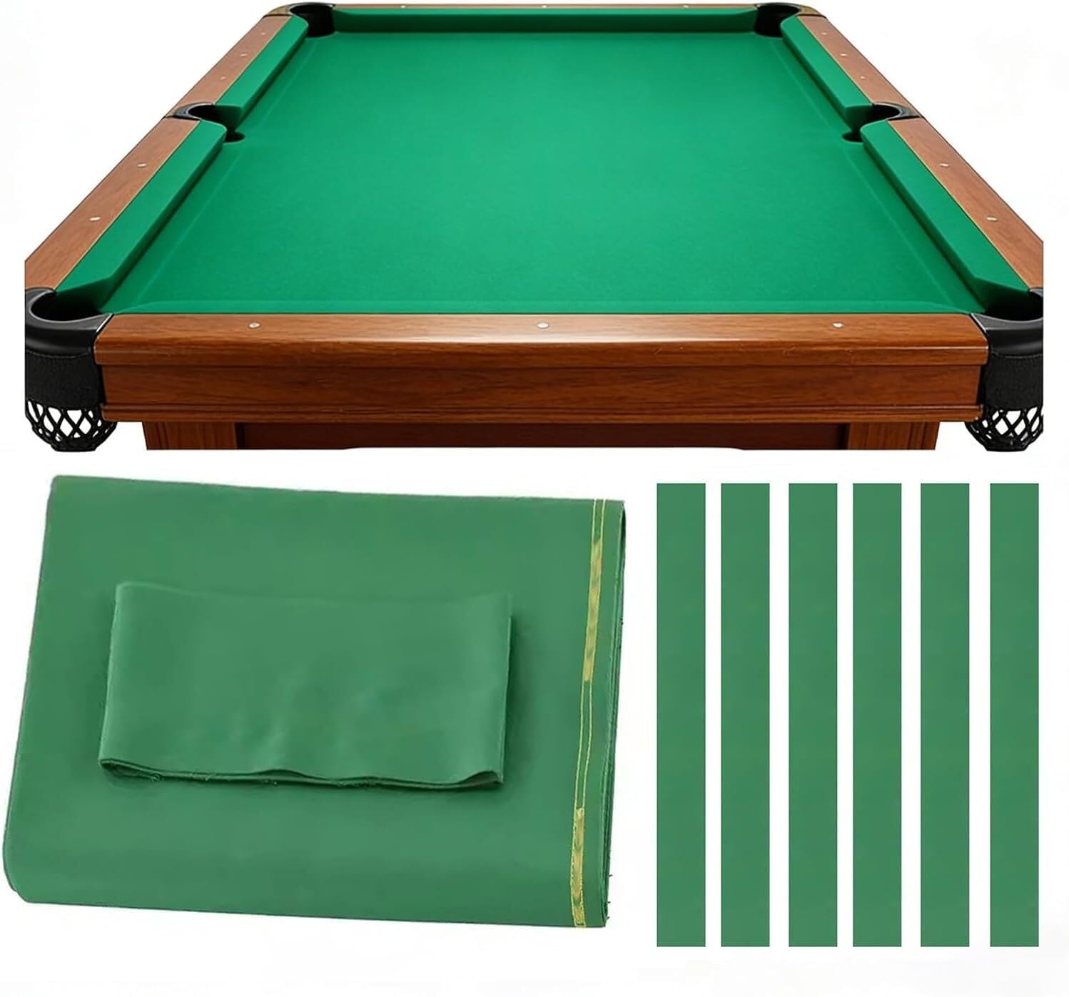LXXW Billiard Cloth 9' Pool Table Cloth, 6 Pre-Cut Strips, Combed Blend Fabric, Suitable for American 9 Ball Table