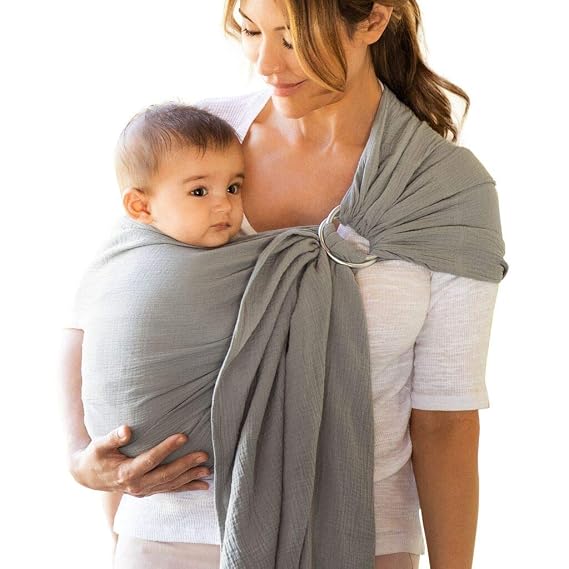 Moby Baby Wrap Carrier Ring Sling for Newborns to Toddlers, Hands-Free, Versatile Support for Moms & Dads, Breathable & Lightweight, Supports Children 8-30 lbs (Pewter)
