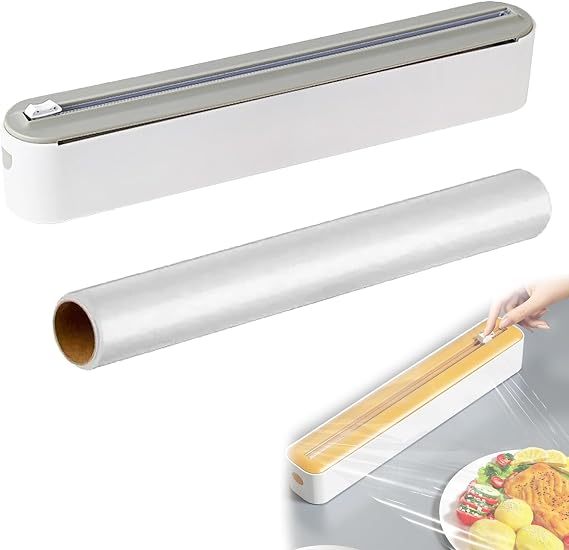 Magnetic Aluminum Foil Dispenser, Magnetic Kitchen Foil & Cling Film Dispenser, Plastic Wrap & Parchment Paper, One-Hand Slide Cutter, No-Drill Under Cabinet Mount (Grey)