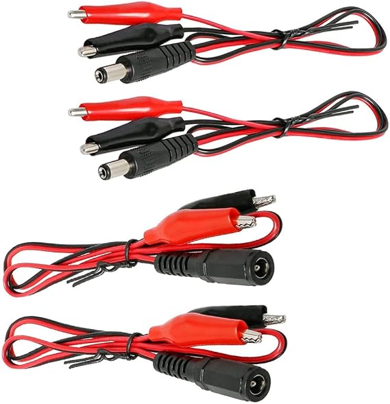 4 Pcs DC 5.5x2.1mm Power Plug Male and Female Adapter Connector to 1.65Ft,50cm Double Crocodile Alligator Clip Cable,Car Battery Power Cord,Test Lead 3A Current