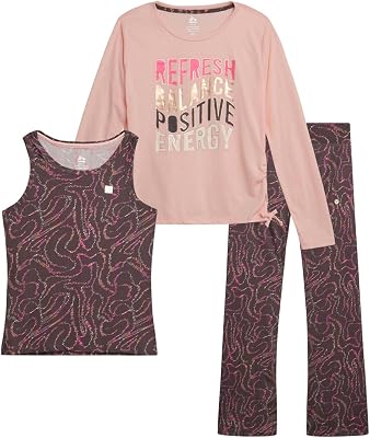 RBX Girls Active Pants Set - 3 Piece Everyday Long Sleeve Graphic Tee, Matching Tank Top and Leggings for Girls Sizes: 7-16