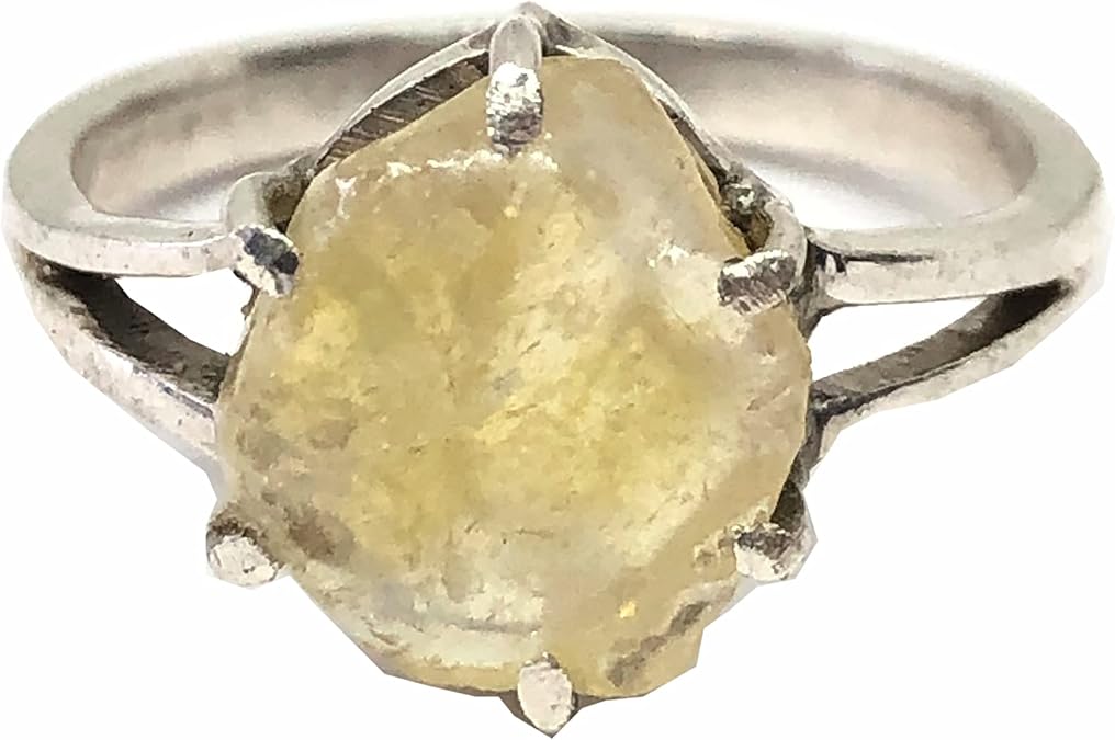 Uncut Raw Yellow Sapphire Ring, Rough Gemstone In 925 Sterling Silver Band, Raw Crystal Ring, Ring For Wedding, Anniversary, Birthday Gift Ring