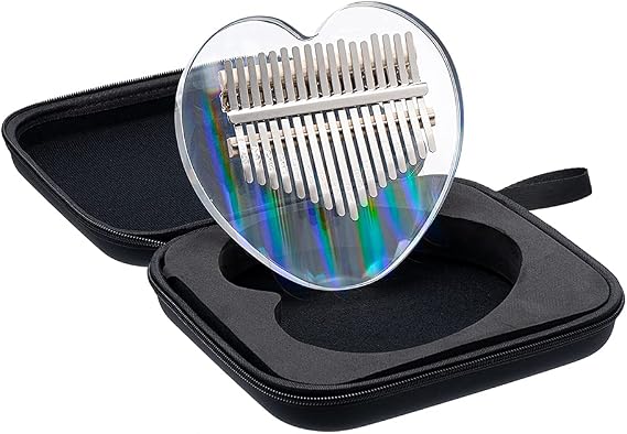 Rainbow Clear Kalimba Thumb Piano Heart Shaped 17 Key Solid Finger Piano Transparent Body Cute Crystal Acrylic Kalimba With Hard Case Gifts for Adult Beginners with Tuning Hammer
