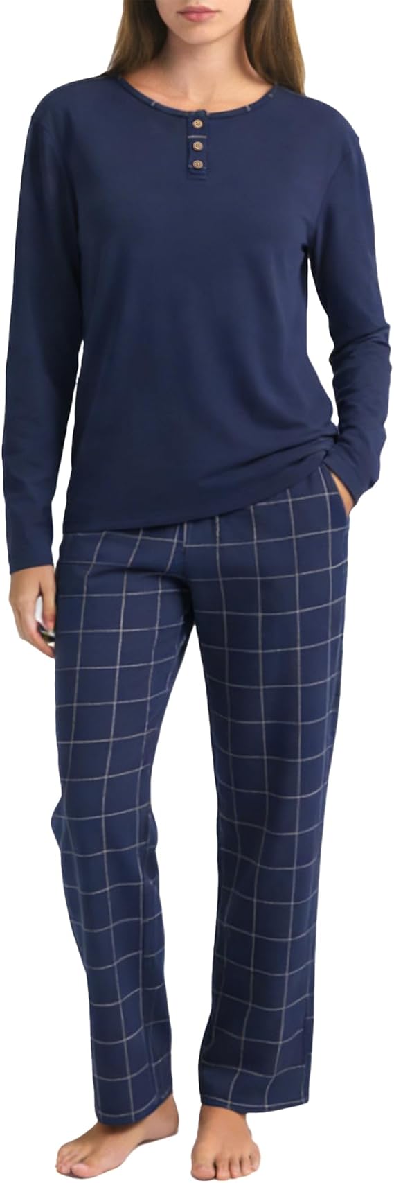 U2SKIIN Women's Pyjama Set, Soft Cotton Pyjamas for Women, Crew Neck Printed Ladies Cotton Pyjamas All Season Casual Home Sleepwear