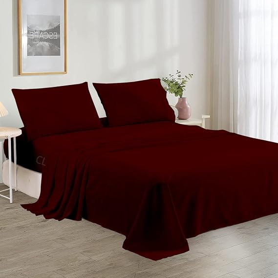 Cottington Lane Twin Size Sheet Set, 100% Cotton Cooling Sheets Fits 16" Deep Pocket Fitted Sheet Set, Soft & Breathable Luxury Bedding Sheets, Burgundy Solid
