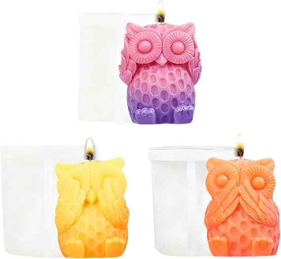 3Pcs Owl Silicone Candle Molds