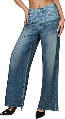 Mewunan French Terry Sweatpant Jeans Denim Sweat Pants Look Like Jeans Baggy Wide Leg Stretch Pants Jeggings for Women Trendy