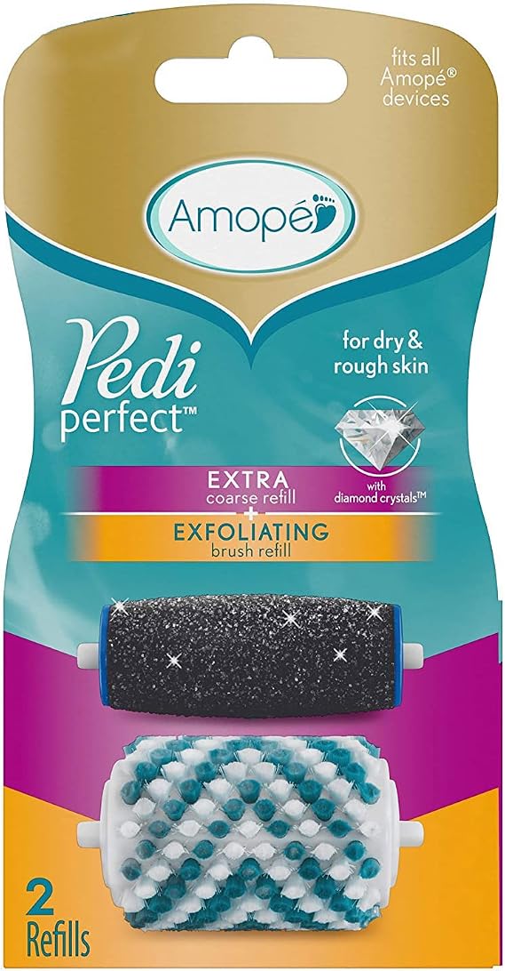 Amope Pedi Perfect Electronic Foot File Mixed Refills, 2 ct, Extra Coarse & Exfoliating Brush