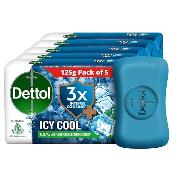 Dettol Icy Cool 2X Menthol Soap Bar 125g (4.40 Ounce) | Pack of 5