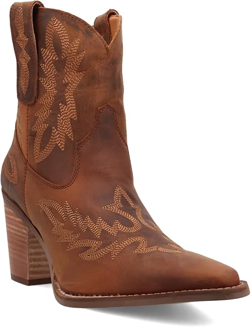 Dingo Womens Rocky Embroidered Snip Toe Pull On Casual Boots Ankle Mid Heel 2-3" - Off White