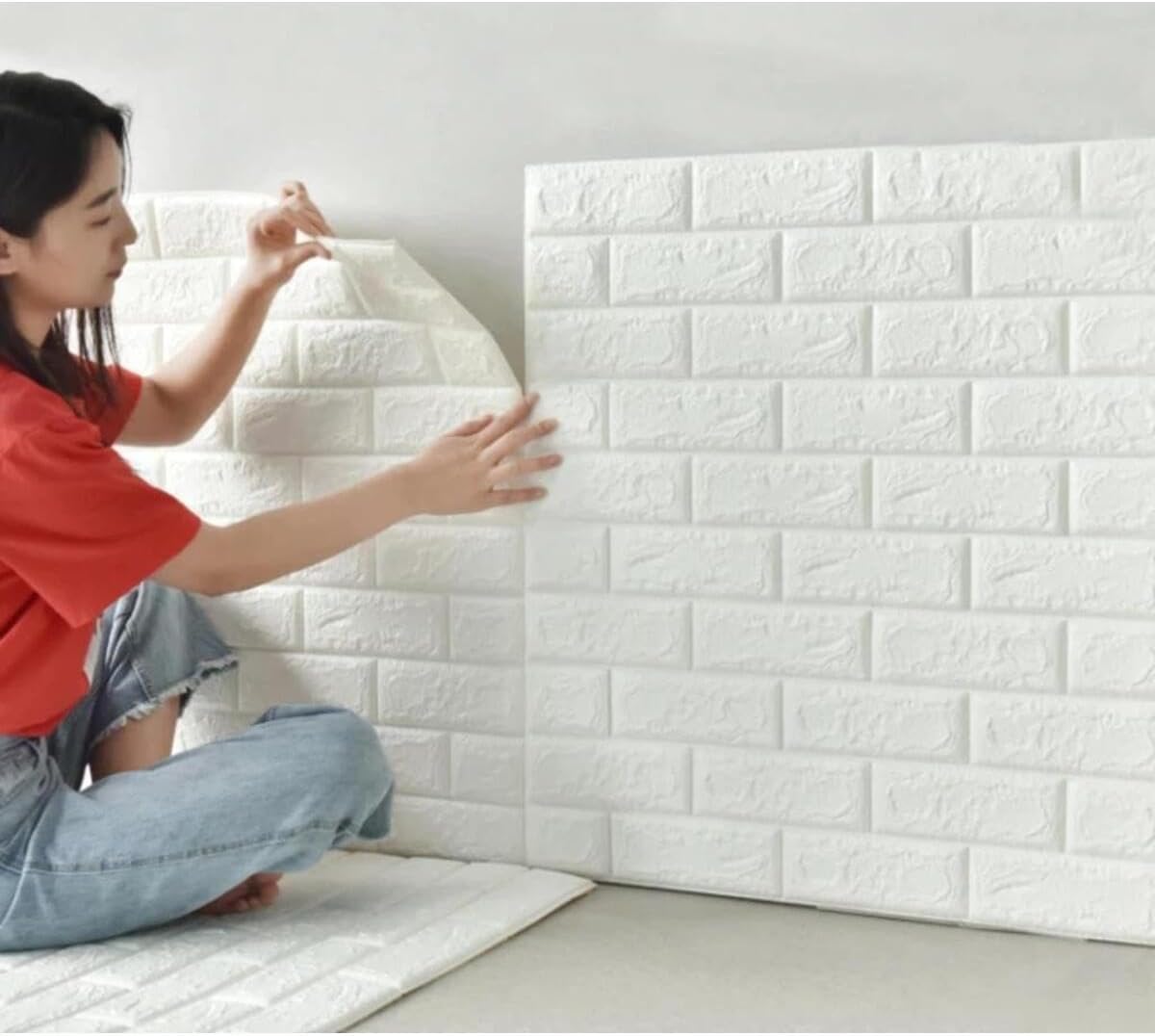 UKAB DEKOR Kendinden Yapışkanlı Esnek Köpük Beyaz Taş Desen Duvar Kağıdı Paneli Beyaz 70 x 50
