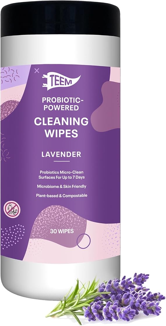TEEM Probiotic Cleaning Wipes, Natural & Compostable, Lavender - 30 Count